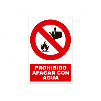 prohibido apagar con agua con rotulo