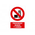 prohibido beber y comer con rotulo