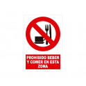 prohibido beber y comer en esta zona con rotulo