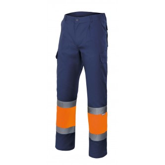 pantalón bicolor alta visibilidad azul marino naranja velilla